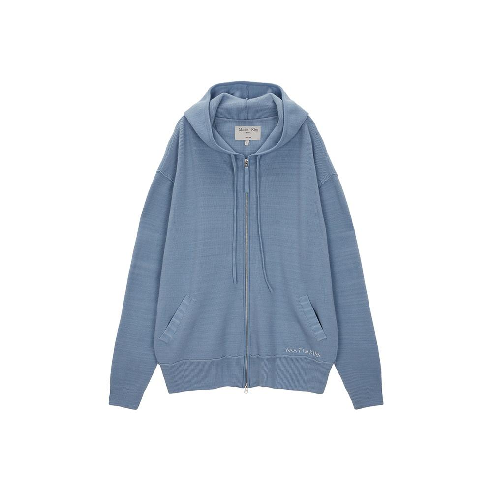 RIBBED KNIT HOODY ZIP UP FOR MEN IN SKY