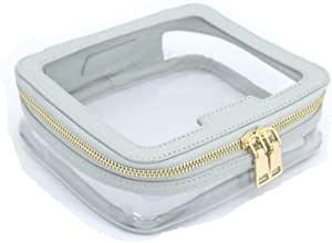 Toiletry Bag Waterproof Toiletry Travel Bag Clear PVC Zippered Cosmetic Bag Makeup Bag Clear Wash Bag Toiletry Organizer Makeup Bag for Travel Bathroom Men & Women. Vegan Leather (Grey/Blue)