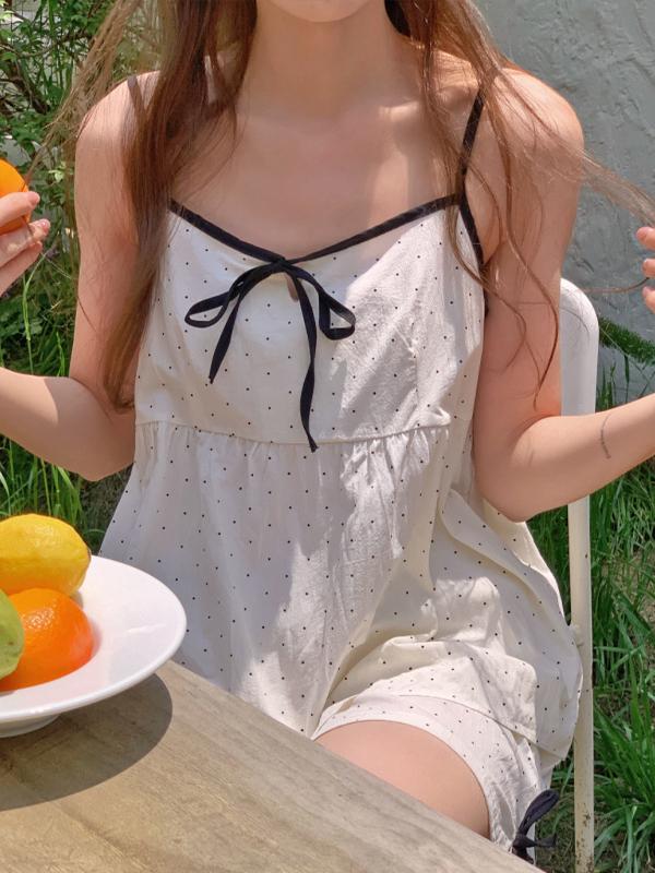 리본도트 민소매 상하세트 파자마 잠옷