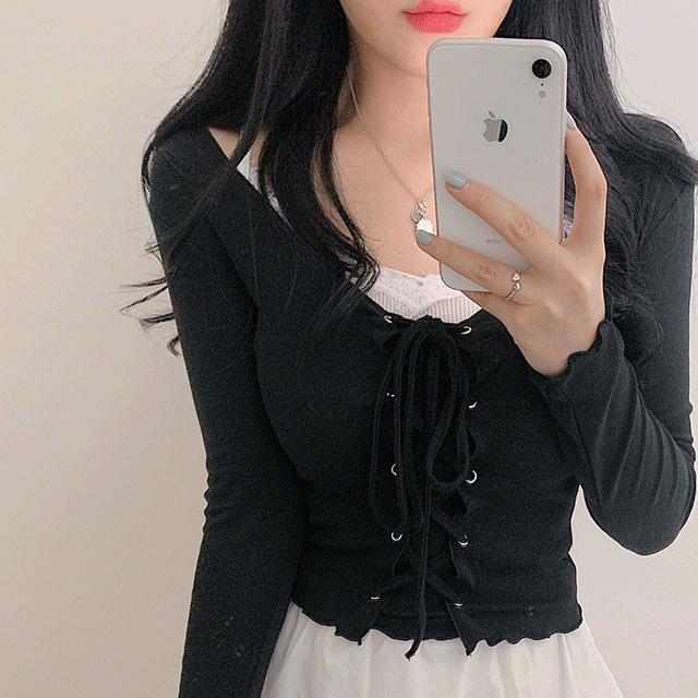 [당일발송/하이틴] 프리티 코르셋 리본 프릴 티 (2color)