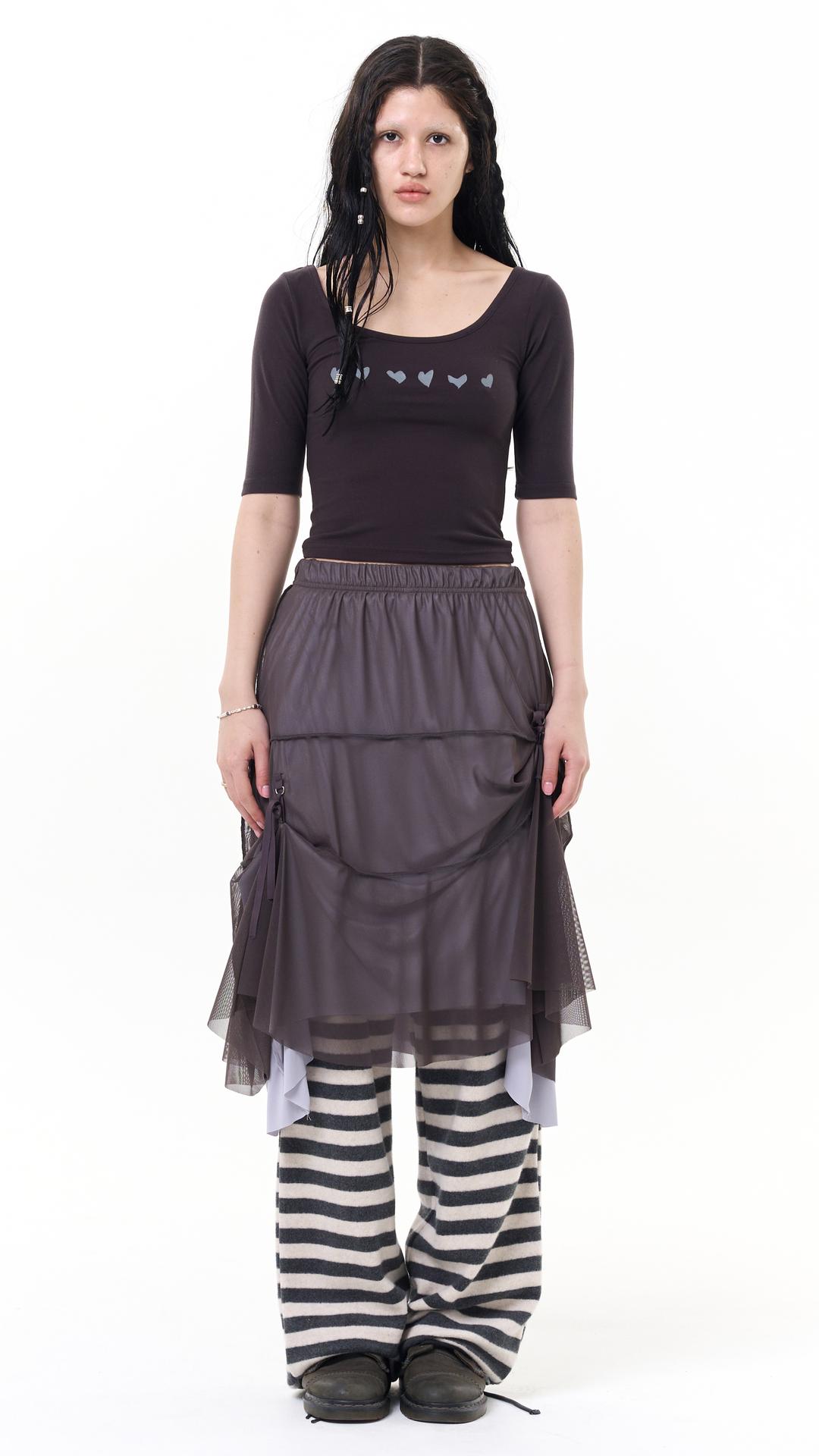 Layered mesh skirt_charcoal brown