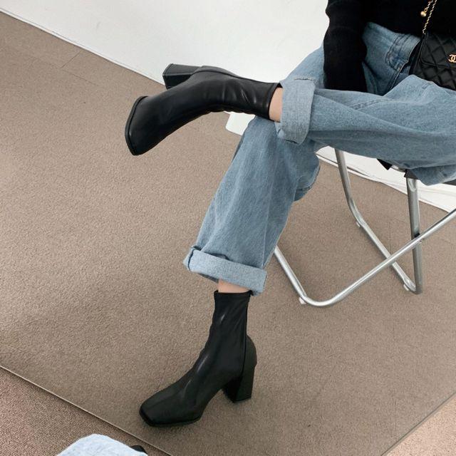 [기본앵클/7cm] 발목 앵클 스판 뒷지퍼 삭스 통굽 부츠 (3color) _미닛마켓