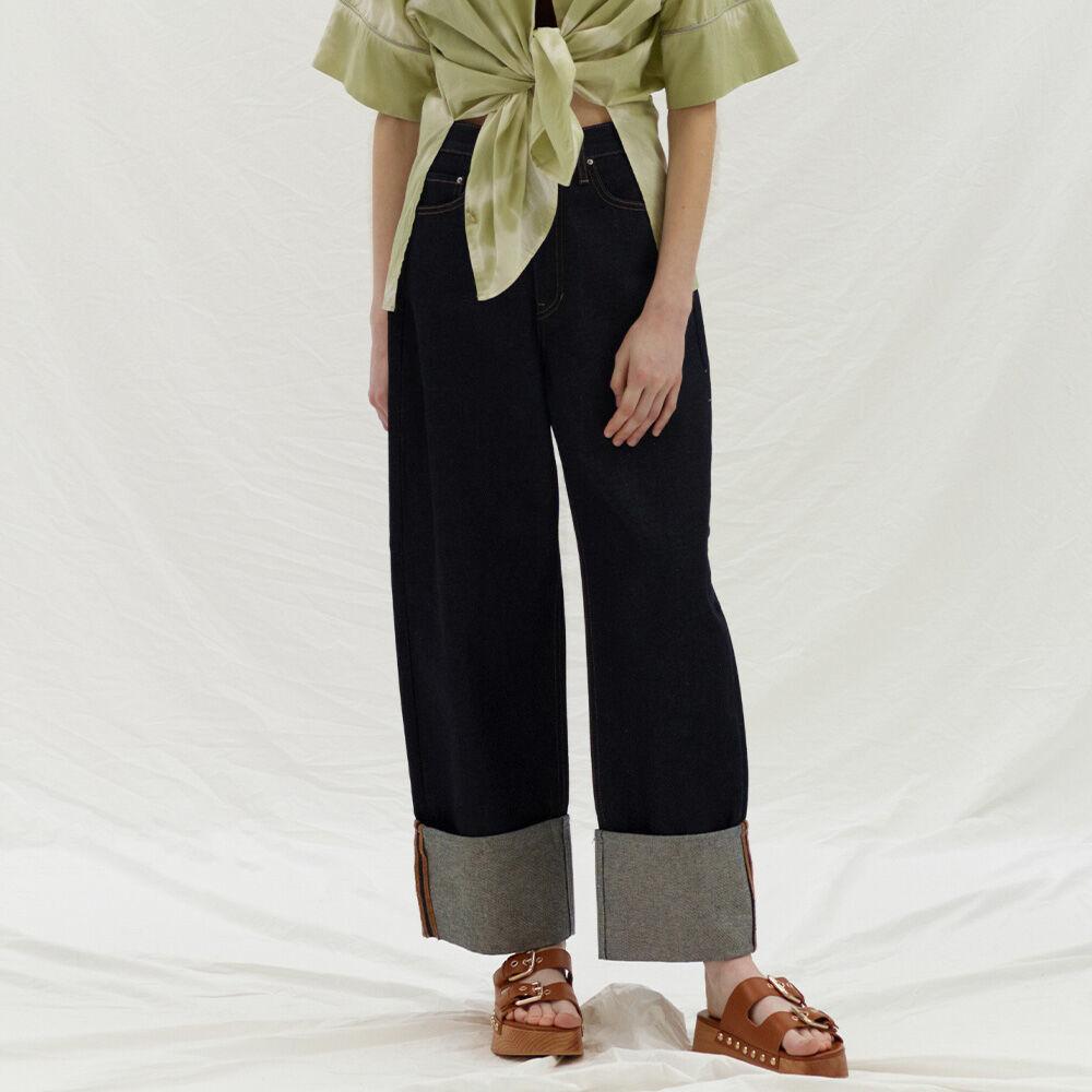 WIDE LEG ROLL UP DENIM - NAVY