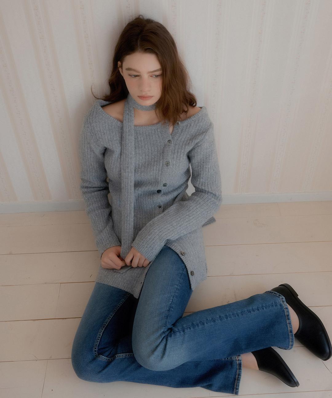 레터프롬문 [연말룩추천❄️] [스카프 SET] 레이어드 울 니트 원피스 ( 2 colors )