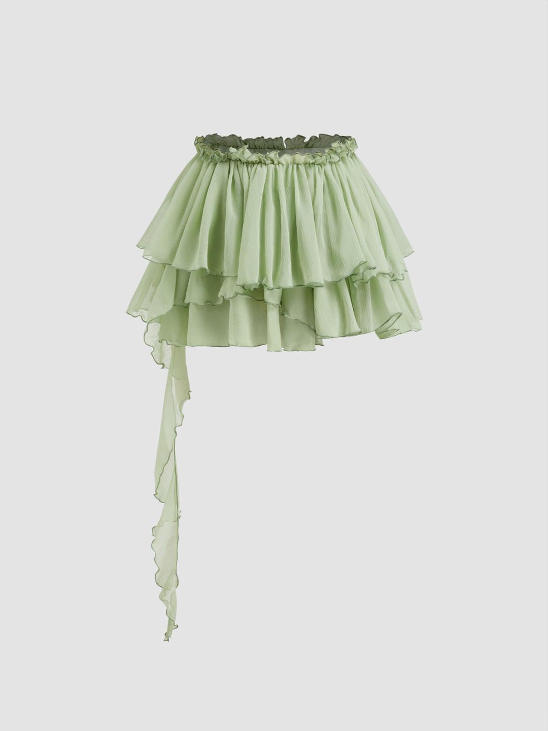 Chiffon Low Rise Layered Ruffle Hem Mini Skort