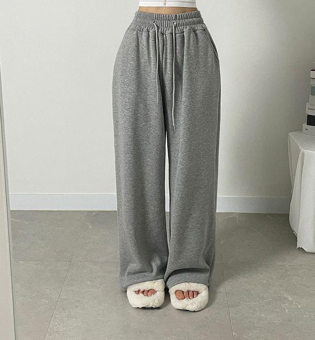 (*밍크안감/왕따뜻*) 밍크 기모 찰랑 와이드 팬츠 밴딩 루즈핏 겨울 일자 하이웨스트 추리닝 트레이닝 바지