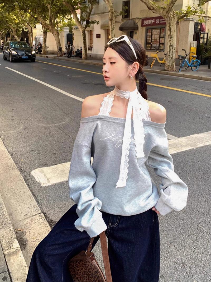 Lace Halterneck Strap Off Shoulder Sleeve