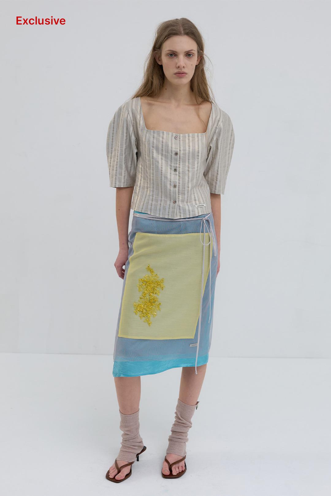 [4/2 PRE-ORDER] [EXCLUSIVE/SLIP SKIRT SET] BEADED LAYERED WRAP SKIRT_YELLOW/BLUE