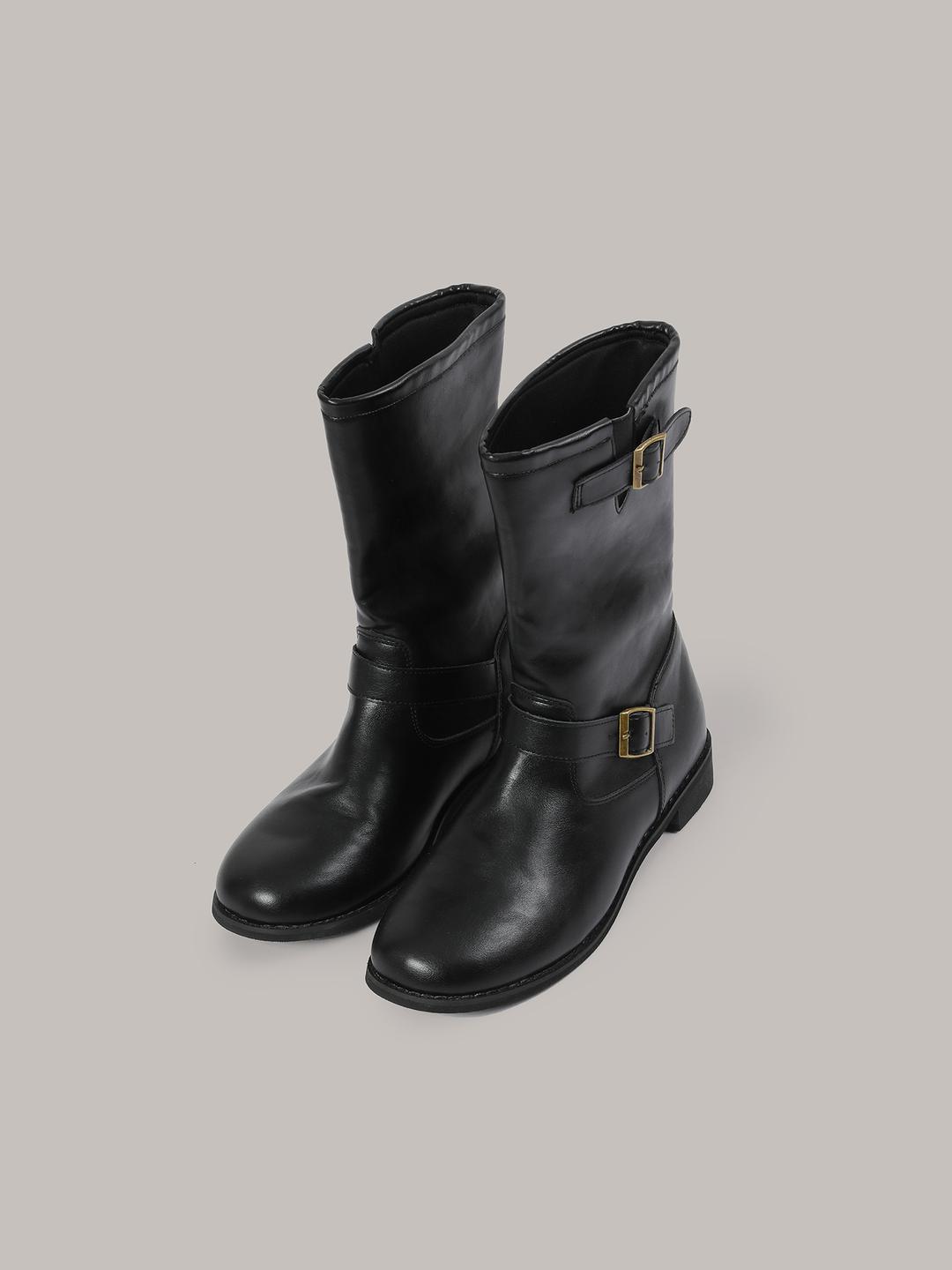 Belted Middle Boots - Black