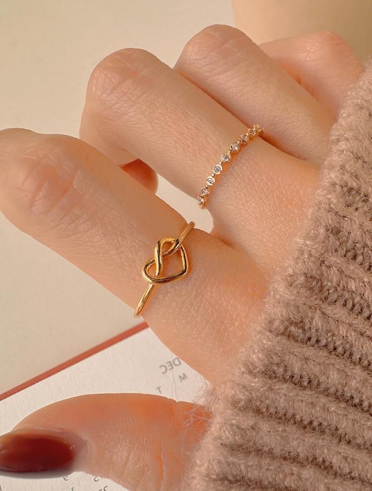 925실버 하트 프레젤 반지 레이어드 로즈골드