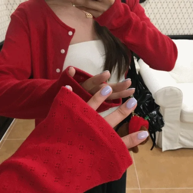 빈티지 딸기 가디건 레드,아이보리, 블랙 [가디건/디테일/빈티지/여름코디/코디추천/데일리/대학생/캐주얼/y2k]