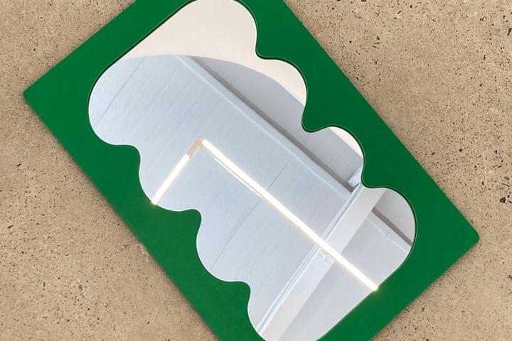 웨이브 프렌치 오브제 벽장식 감성 아크릴 거울 그린