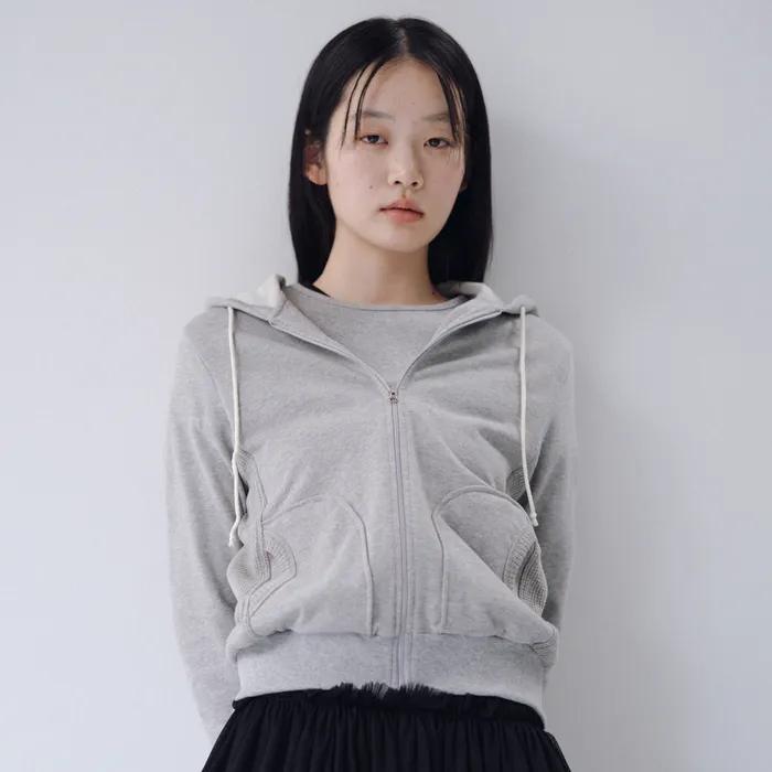 TWO-TONE WAFFLE HOODED ZIP-UP, MELANGE