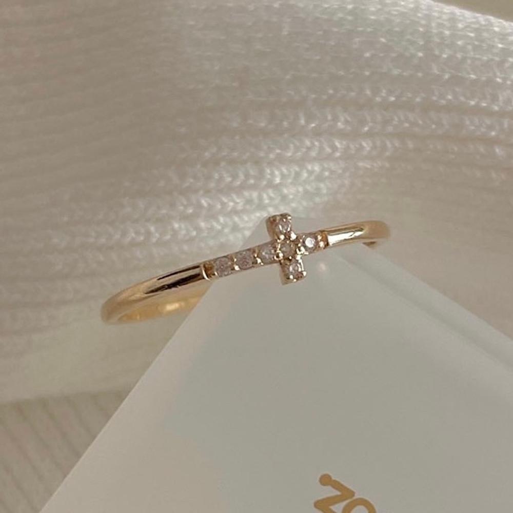 14K 크로스 링 큐빅 십자가 레이어드 엄지 검지 애끼 반지