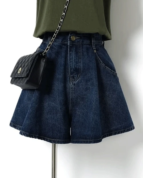 비네나 A라인 데님 하프팬츠