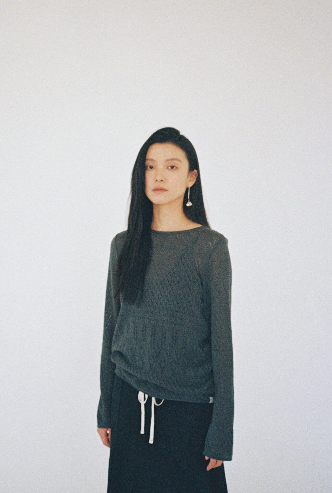 ♡Eyelet pattern knit top -Charcoal