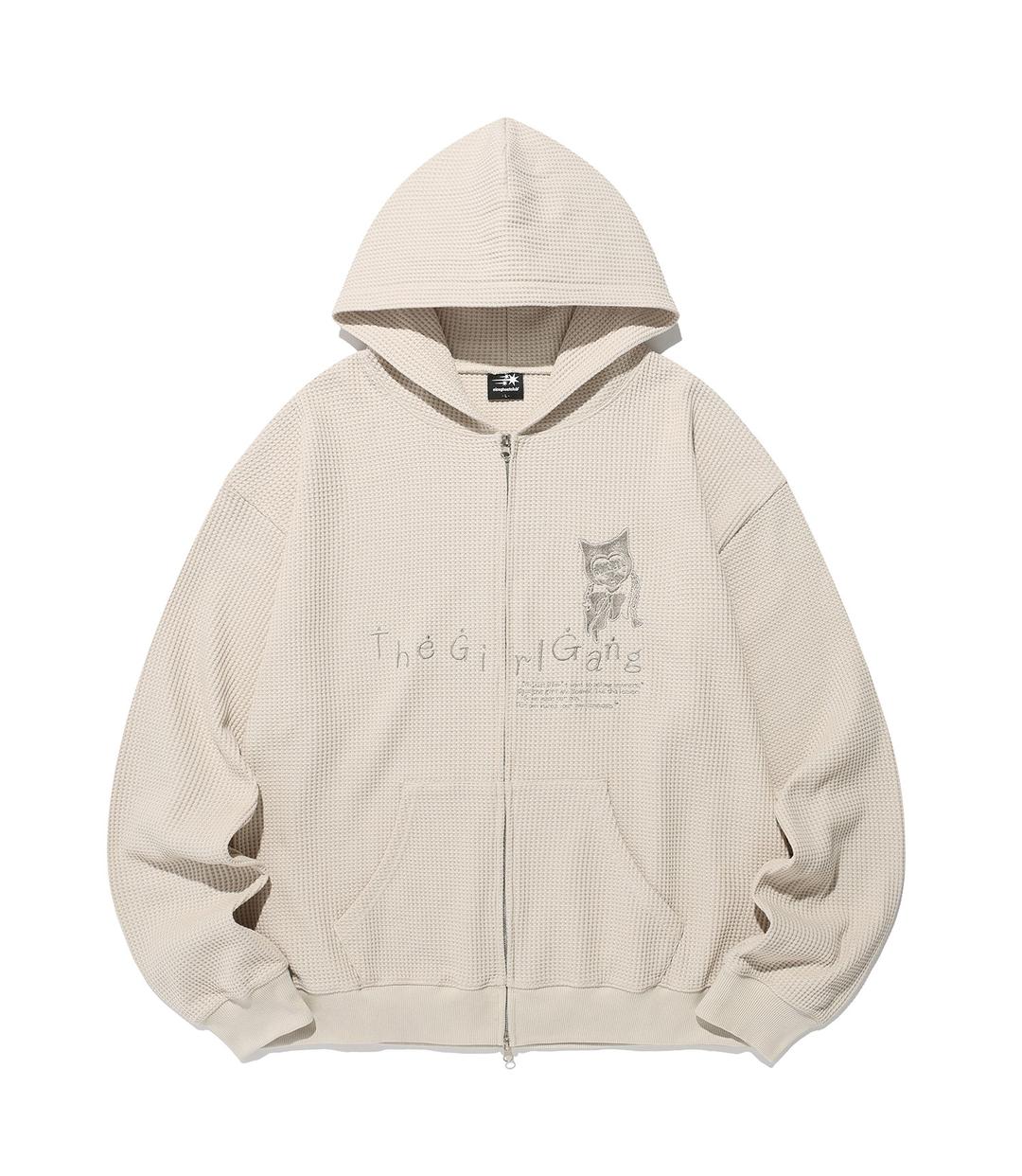 the girl gang waffle hoodie zipup[beige]