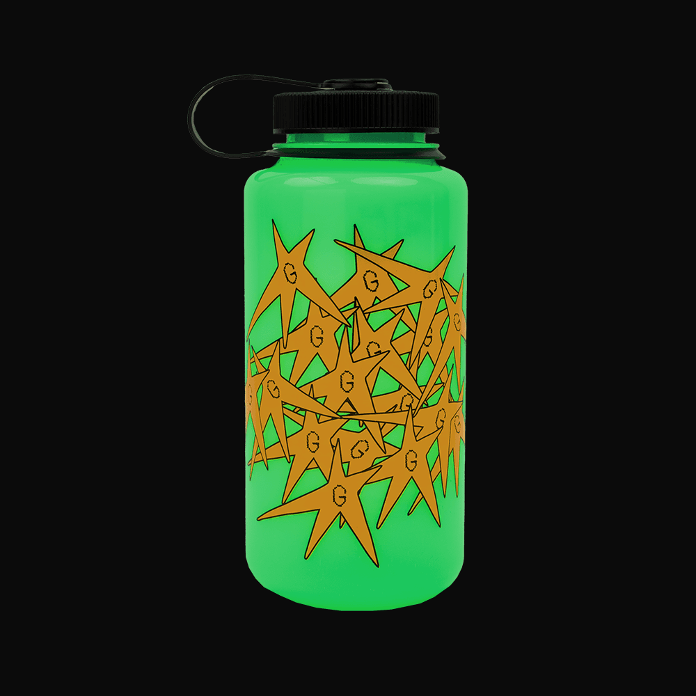 Glow Green Star Splatter Water Bottle