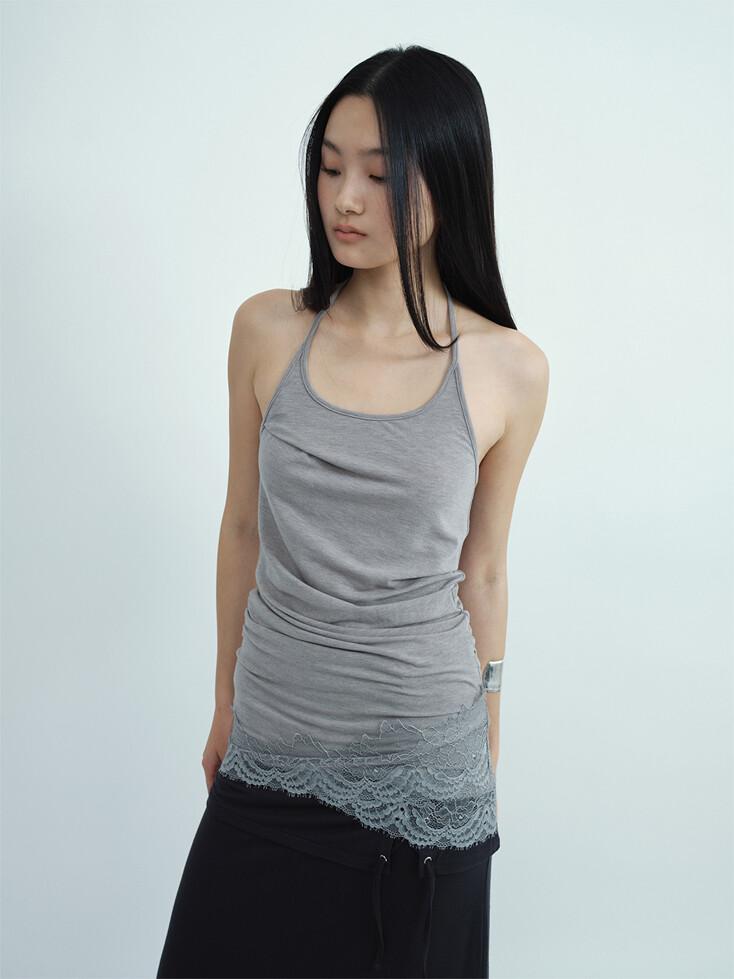 레이스 홀터 슬리브리스 탑 [그레이]