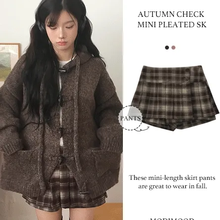 [코디추천🤎/가을스커트] 제리 체크 미니 플리츠 치마바지 -2color