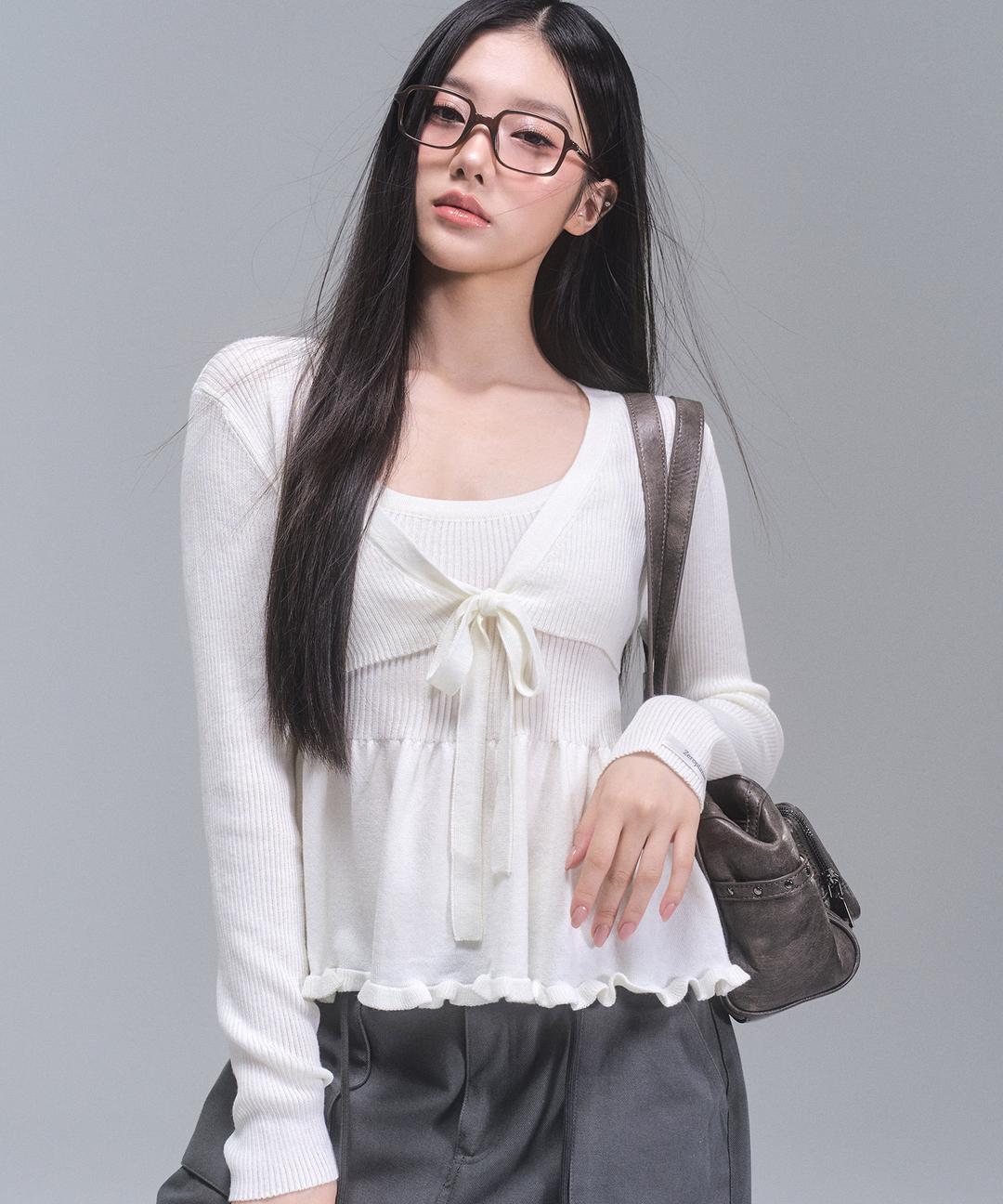 제로플래닛 데이지 프릴 니트 가디건 세트 [IVORY]