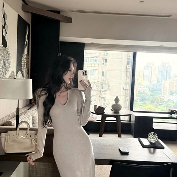 슬림  니트 롱 드레스