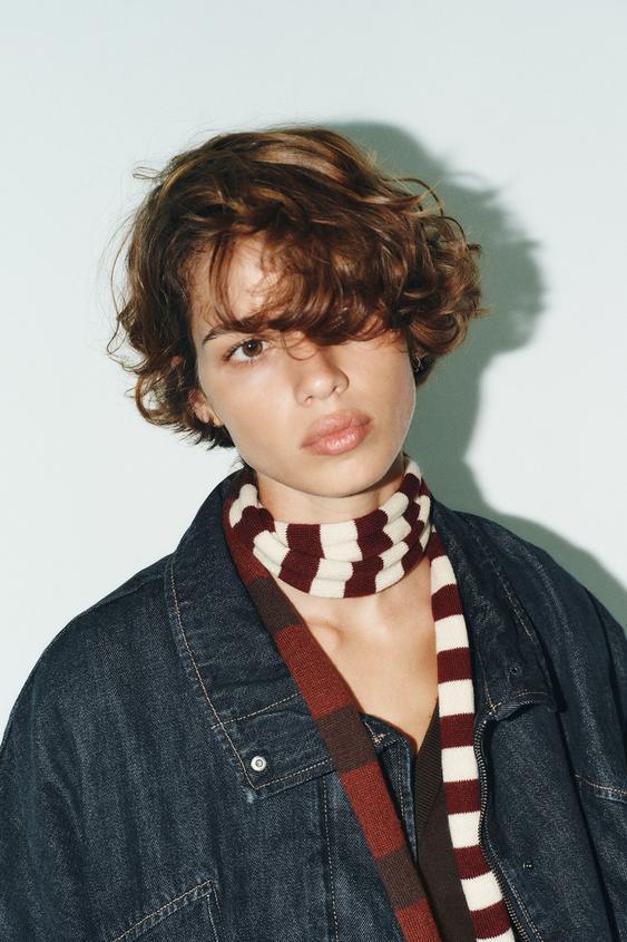 스트라이프 니트 머플러