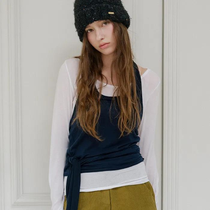 홀터넥 레이어드 소프트 탑 ( 네이비 )