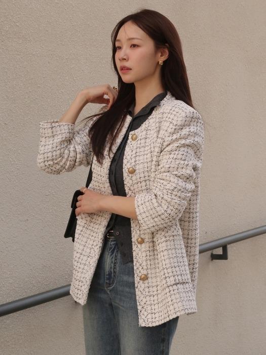 [수입소재] Trimmed Over-fit Tweed Jacket_3color