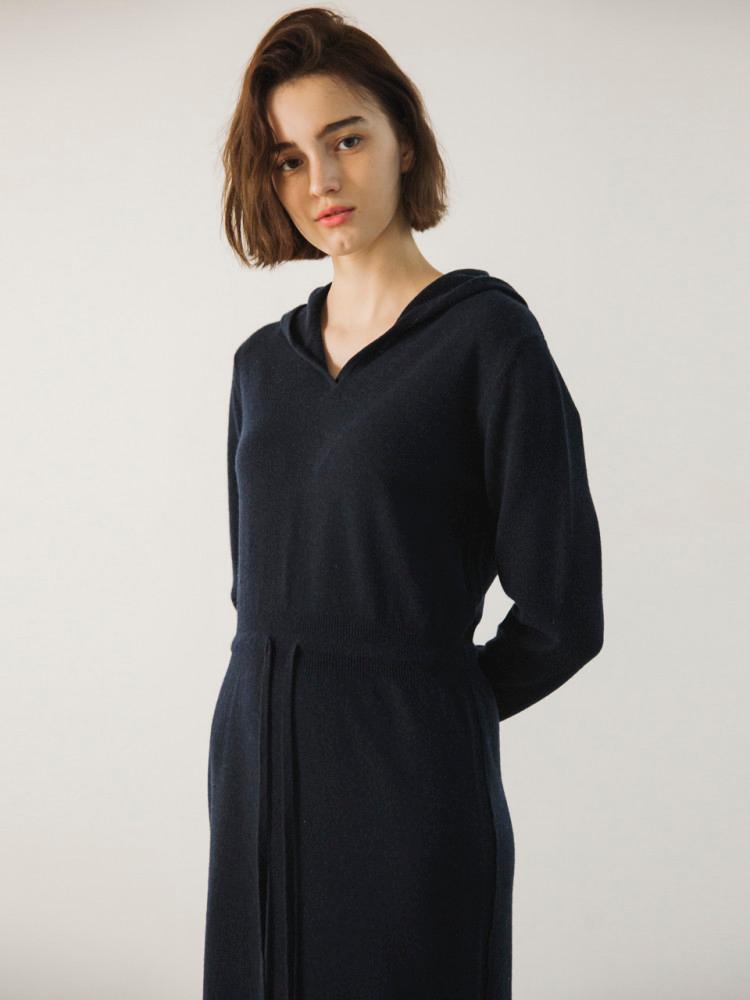 cashmere hood dress Navy 캐시미어 후드드레스 네이비