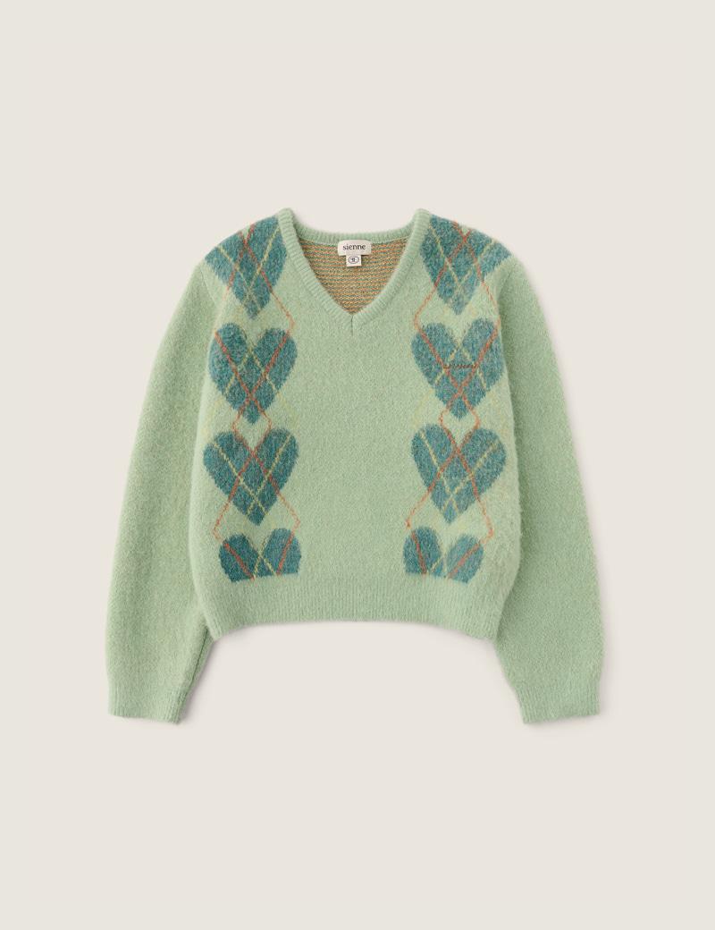 Heart Argyle Knit (Mint)
