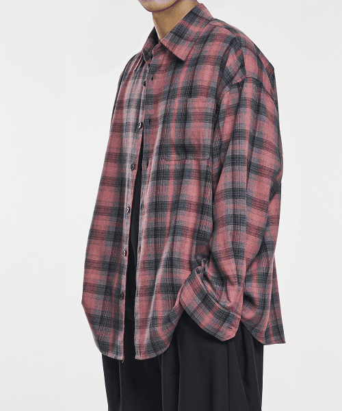 오버 체크셔츠 빈티지 핑크