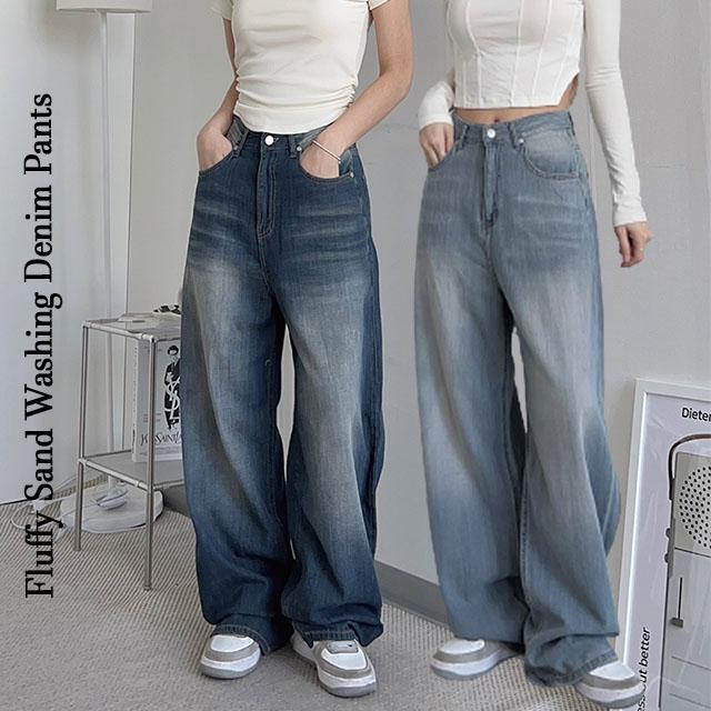 럽멜트 [2col/여름원단!]후들 샌드 빈티지 워싱 루즈핏 데님 팬츠