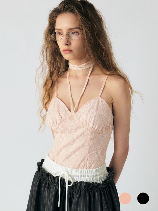RIBBON LACE LONG SLEEVELESS TOP [2 COLOR]