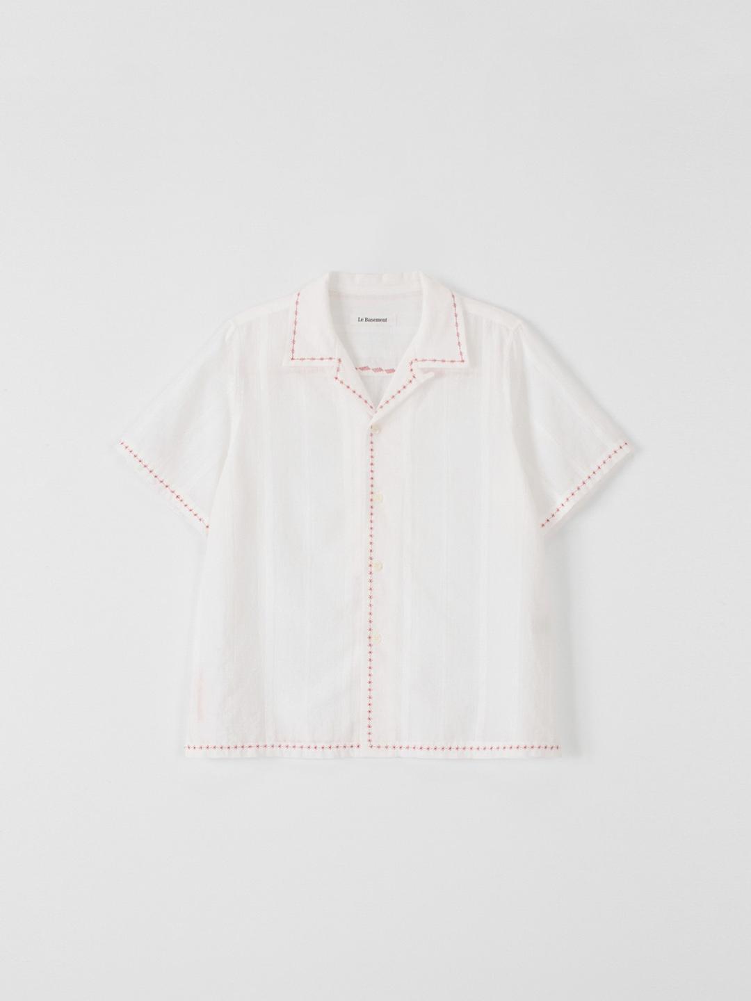 Jacquard Needle Point Collar Shirt - White