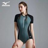 미즈노 반팔 원피스수영복 실내수영장 수영복 점프슈트 여성 -흑백 녹색 L