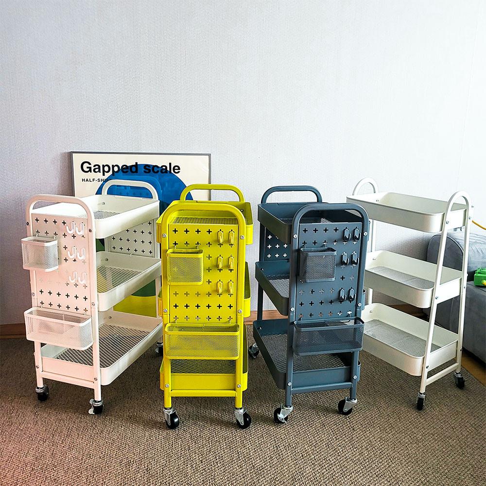 킨슬리 철제트롤리 이동식카트 미드센츄리 3단 수납함