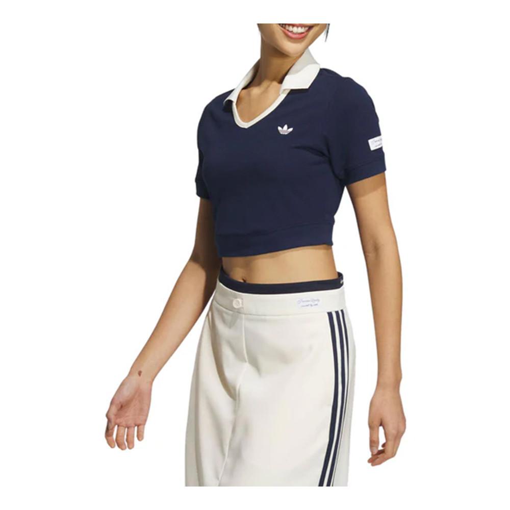 아디다스 우먼스 X 노타이틀 테니스 크롭 카라 반팔 네이비 IN1083