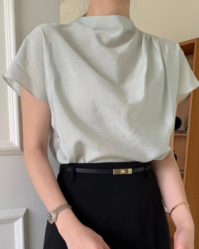 (민트/버터 당일) 시어 셔링 반팔 반목 블라우스 하객룩 (3color)