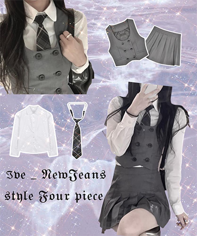 아이브&뉴진스st 프레피룩 세트 4ps 유니크 스쿨룩 놀이공원룩 데이트룩 공연룩 크롭셔츠