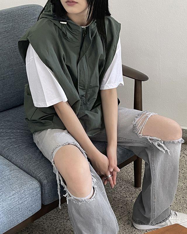 [1만장 판매/UNISEX] 슬로 나일론 후드 아노락 조끼 베스트
