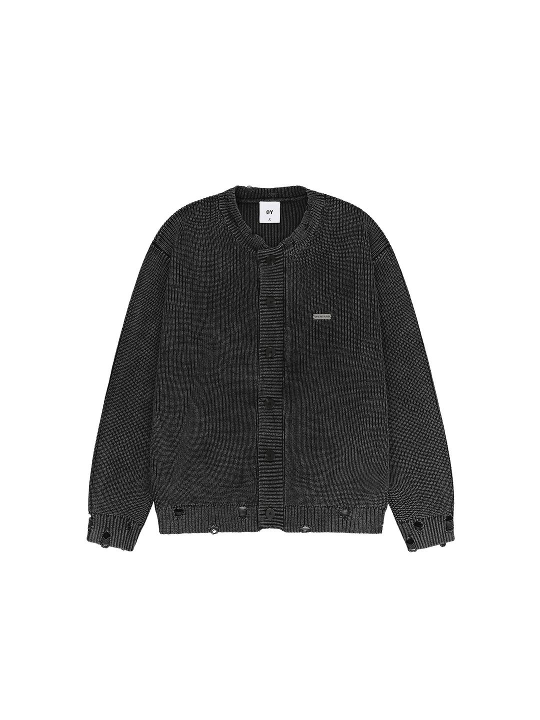DISTRESSED DYED CARDIGAN - BLACK