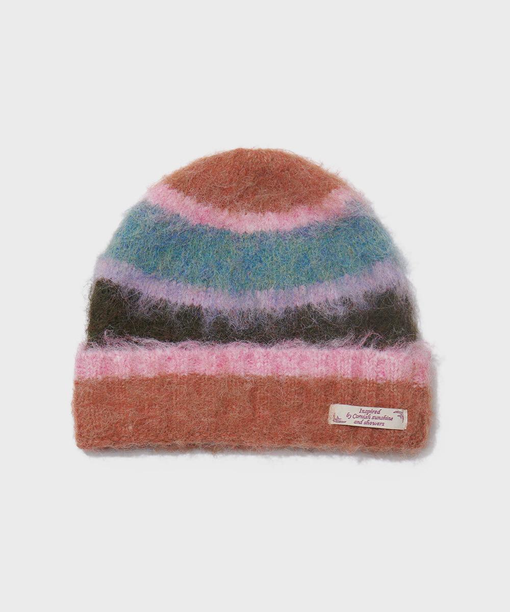 STRIPE SHAGGY BEANIE - PINK