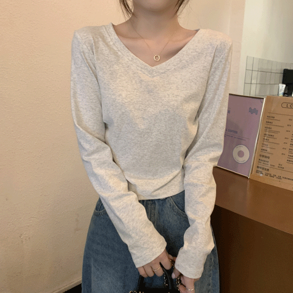 [가을신상/데일리] 케덴 브이넥 크롭 긴팔 티셔츠 - tt28550