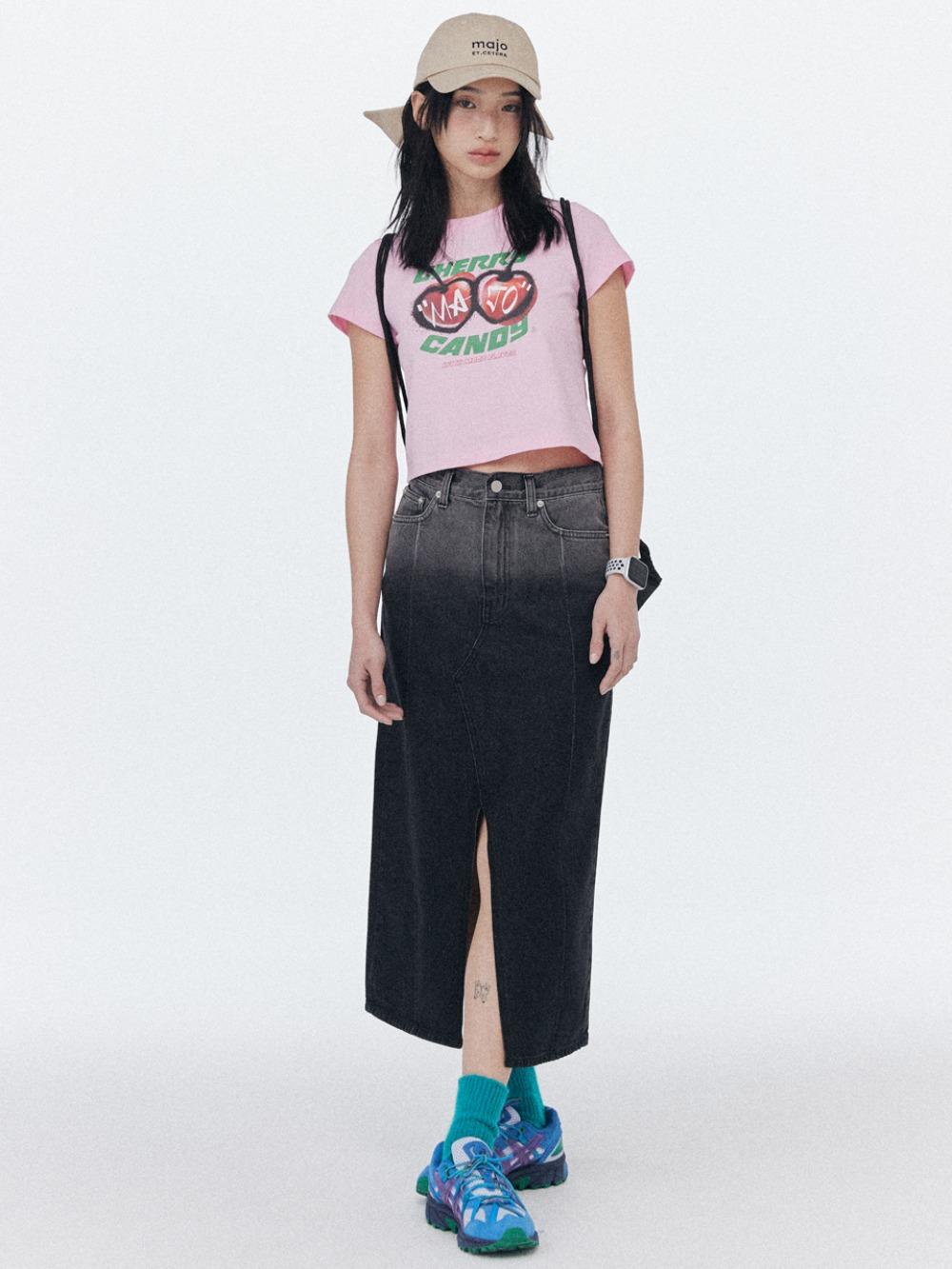 Kali Slit Denim Skirt [ Black ]