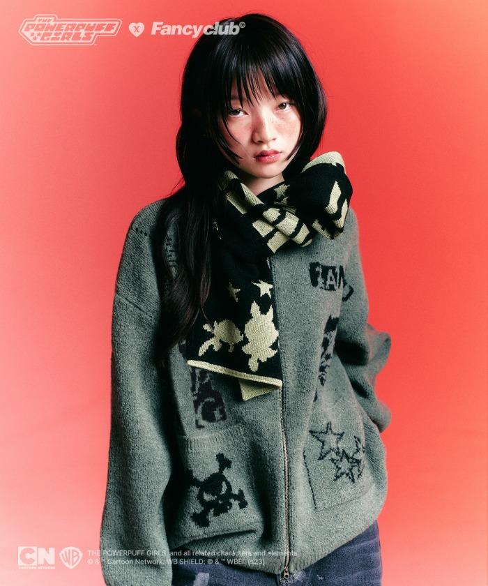 [PPG X FANCY] BUTTERCUP GRAPHIC KNIT ZIP-UP (KHAKI)_F23PG1033