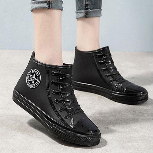 베리슈 여성 캔버스 디자인 레인부츠 여름 고무 발목 여자 반장화