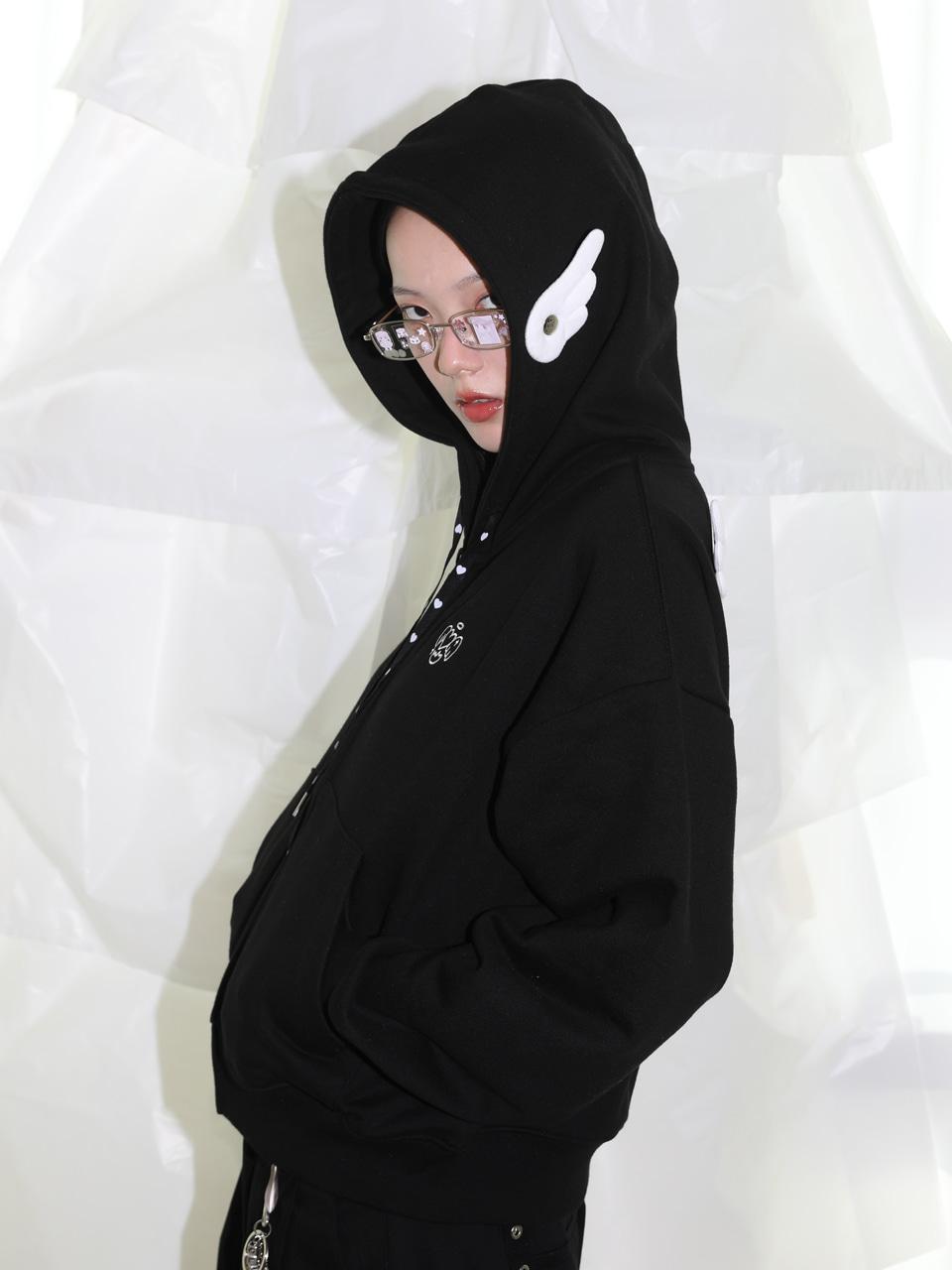 Wings Hooded Zip-up - BLACK