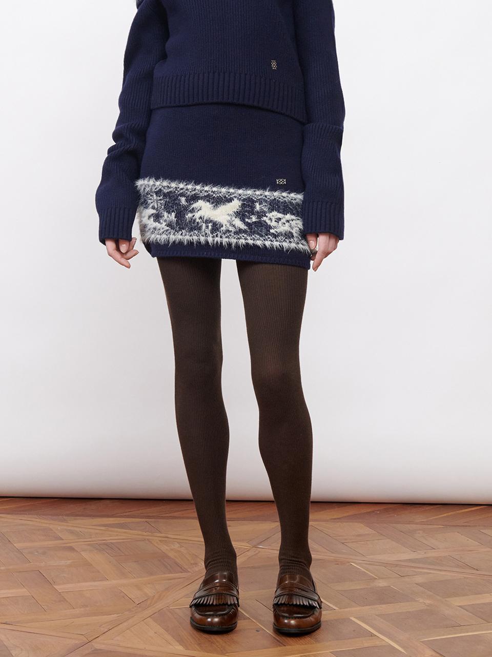 Nordic Knit Mini Skirt Navy