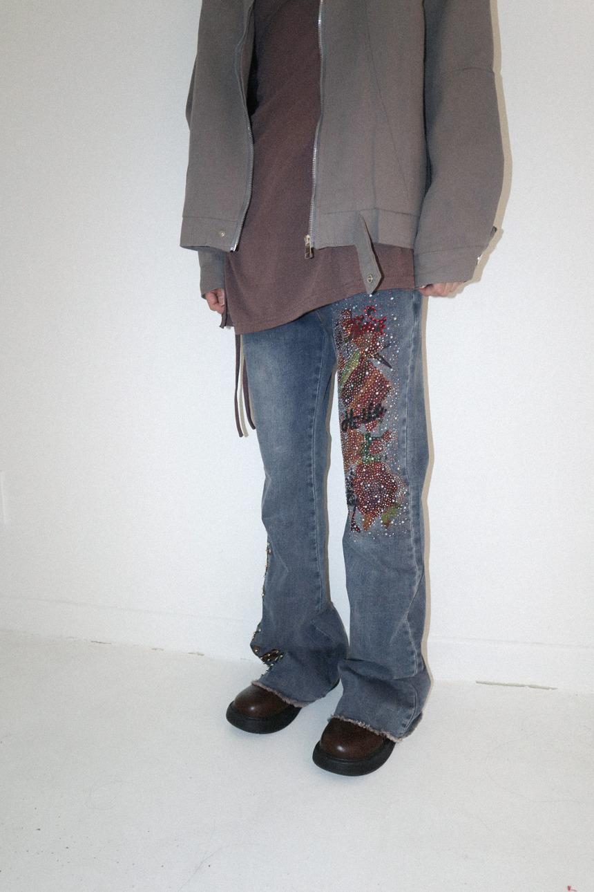 beads oriental denim pants
